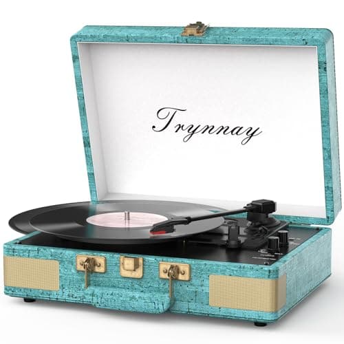 Image of Trynnay Record Player 3 Speed Bluetooth Portable Suitcase Vinyl Player with Built-in Speakers Turntable Enhanced Audio Sound Sky Blue