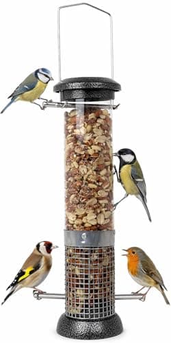 Image of DIVCHI Peanut Feeder For Birds Hanging Bird Feeders Easy To Clean Durable Birdfeeder With Mesh For Feeding Suet Nibbles And Sprinkles (Large)