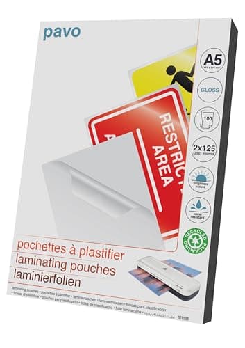 Image of Pavo - Laminating Pouches A5 2x125 mic, Pack of 100 - Gloss