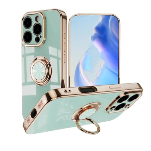 Image of JIASHM For iPhone 11 Pro Luxury Plating Magnetic Finger Ring Case Metal Holder Stand Shockproof Cover(For iPhone 11 Pro/Light GreenDK)