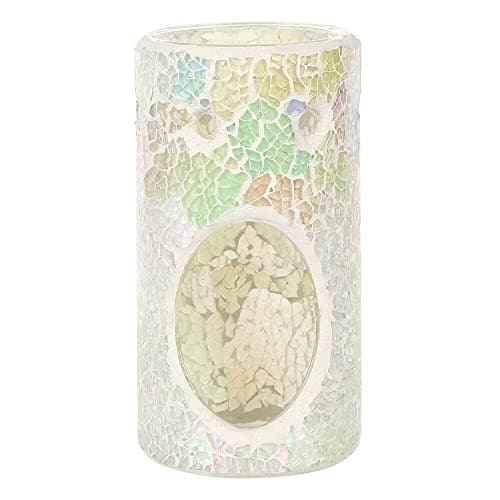 Image of Elegant White Iridescent Glass Pillar Crackle Oil Burner - 14.5cm x 7.5cm (1 Pc.) - Luxurious Design, Premium Material, Aromatherapy Accessory - Ideal for Home & Office Decor