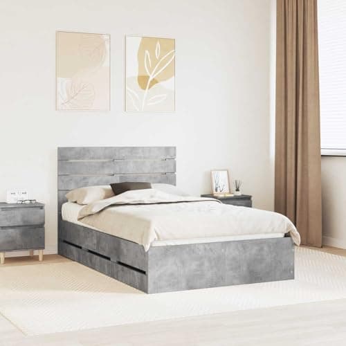 Image of SooIarix Grey Concrete Bed Frame 120 x 190 cm Engineers Wood Modern Design for Bedroom with Storage Space