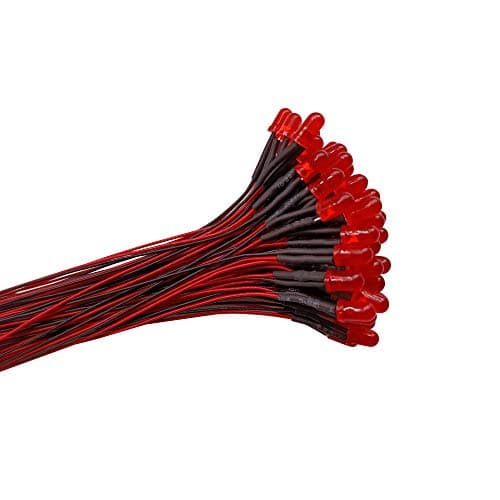Image of YIXISI 50 PCS 5mm LED Diodes Light with Diffused Colored Lens, Ultra Bright 12V 20cm Pre Wired, Red