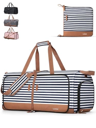 Image of Lekesky Large Foldable Travel Duffe Bag - 120L Waterproof Holdall Luggage Bag with Shoes Compartment, Weekend Overnight Sports Bag for Women and Men(Striped, 80 * 38 * 40cm)