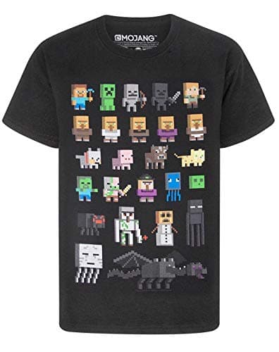 Image of Minecraft T-Shirt for Boys | Kids Black Sprites Characters Gamer Gifts Merchandise | Childrens Short Sleeve Top 14-15 Years