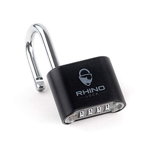 Image of Rhino Lock Secure Lock - Black 4 Digit Combination Padlock for Gym, School & Work Lockers; Coded and Suitable for Outdoor Use with Fences, Hasps, Sheds & Toolboxes (UK Brand)