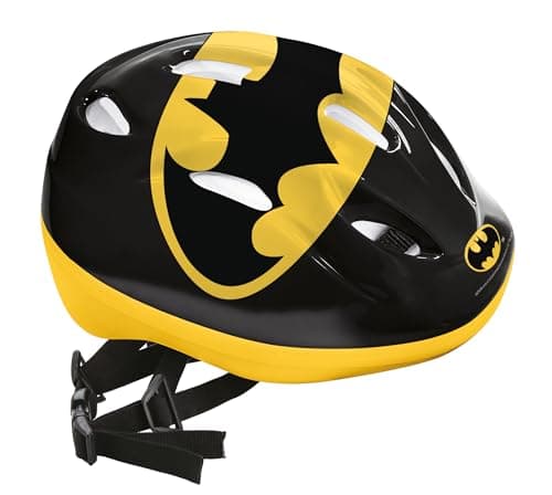 Image of Mondo DC Batman Kids Safety Helmet, Black and Yellow, Size M (52-56 cm), 9 Ventilation Vents, Adjustable Fit
