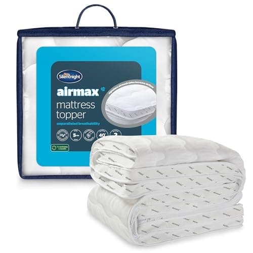 Image of Silentnight Airmax 500 Double Mattress Topper - Thick Deep Fitted Mattress Enhancer with 5cm Thick Cushioning, Mesh Sides to Increase Airflow and Elasticated Straps - 135x190cm, Double