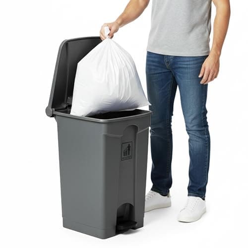Image of Curvaso Large Grey General Waste Bin, 68L Plastic Dustbin with Pedal, Ideal for Kitchen, Home & Office Recycling