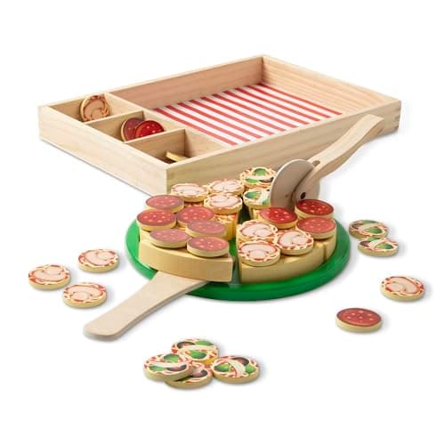 Image of Melissa & Doug Wooden Pizza | Kitchen Role Play Set for Kids, Pretend Cooking Toy | Age 3+