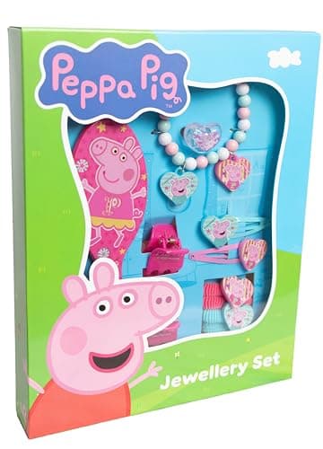 Image of TDL 11pc Peppa Pig Beauty Set Girls Jewellery & Hair Accessories Kit Gift Set Dress Up Hairbrush Bracelets Scrunchies Charms