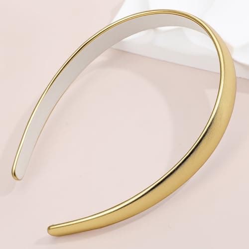 Image of Gold Plain Headband for Women - Satin Hair Band, Trendy Non Slip Headband for Girls, Cute Ribbed Women Headbands, Elastic Hair Bands Fashion Hard Head Band Accessories for Christmas, Birthday