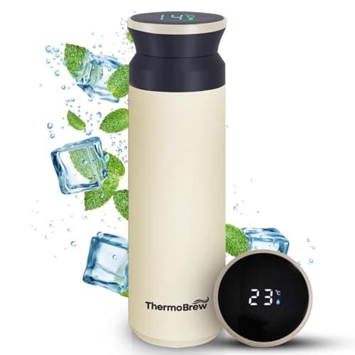 Image of THERMOBREW Insulated Stainless Steel Hot Water Flask Thermal Water Bottle for Baby Bottles and Hot Drinks Insulated Coffe Mug Flask with Tempereture Display 500ML (Magnolia)
