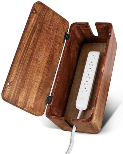 Image of Luxe Designs Cable Management Box – Large Extension Cable Box for Desk, Home or Office – Natural Mango Wood Cable Tidy Box to Hide Wires, Power Strips, Cords – Stylish Cord Organizer & Cable Storage