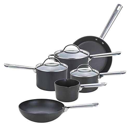 Image of Anolon Professional Pots and Pans Set - 6 Piece Non Stick Pan Set with Glass Lids, Durable Stainless Steel Handles, Metal Utensil Safe Saucepans, Wok & Frying Pan Set, Black