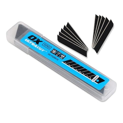 Image of OX Pro 18mm Snap-Off Utility Knife Replacement Blades – 10 Pack in Blade Dispenser, Premium Grade Tempered SK5 Steel, Fits All OX Snap Off Knives & Any Standard Knives, OX-P220510