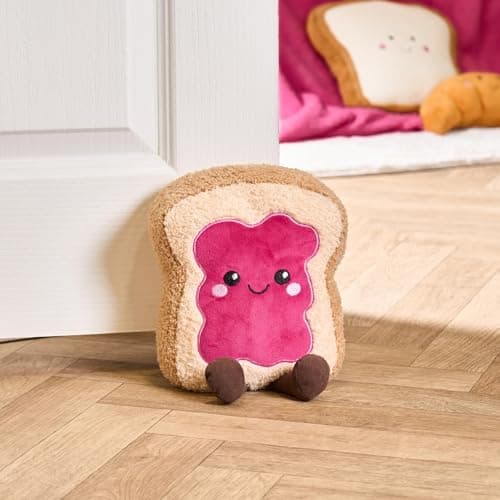 Image of OHS Jam Toast Fabric Door Stop, Soft Cute Decorative Door Stops for Home and Office Interior Doorstop Weighted Stuffed Doorstop Stopper Floor Decorative, Hot Pink/Natural