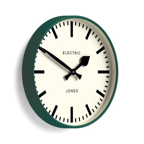 Image of Jones Clocks® Tiger wall clock | Modern round station clock | 30cm | Dark green | Cool designer look for kitchen, living room or office