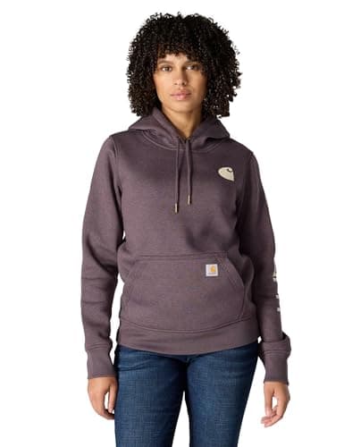 Image of Carhartt Women's Clarksburg Graphic Sleeve Pullover Sweatshirt (Regular and Plus Sizes), BlackBerry Heather, Extra Small