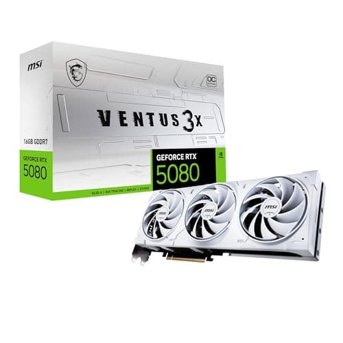 Image of MSI GeForce RTX 5080 16G Ventus 3X OC White Graphics Card, RTX 5080, 16GB GDDR7 (30Gbps/256-bit), PCIe 5.0 - Triple Fan Design (3 x TORX Fan 5.0) - HDMI 2.1b, DisplayPort 2.1b