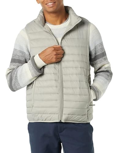 Image of Amazon Essentials Men's Lightweight Water-Resistant Packable Puffer Gilet, Light Grey, L