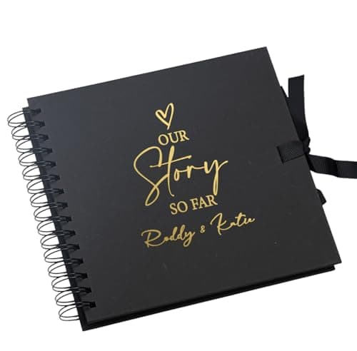 Image of Personalised Our Story So Far Love Themed Black Scrapbook Guest Book Photo album