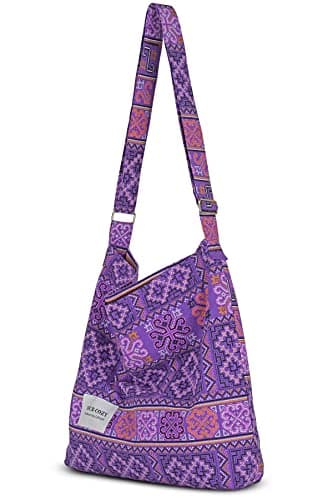 Image of YOUR COZY Hobo Crossbody Bag for Women – Large Cotton Tote Shoulder Purse | Adjustable Strap Boho Messenger Work Travel Bag for Daily Use (Tribe_Purple)
