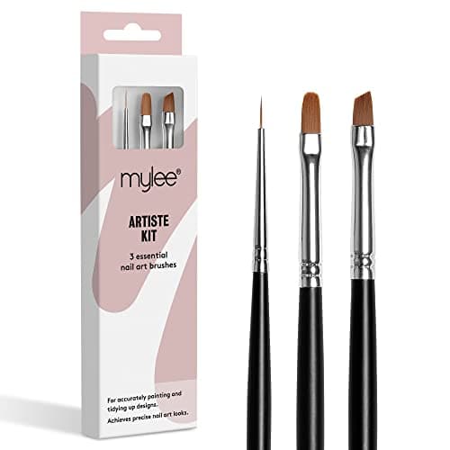 Image of Mylee Artiste Nail Brush Kit, 3x Brushes Design for Gel Nail Art & Polish Application, Oval, Angled, Fine, Professional Quality Manicure Painting Tool, Liner Drawing Pen, for Home & Salon Use
