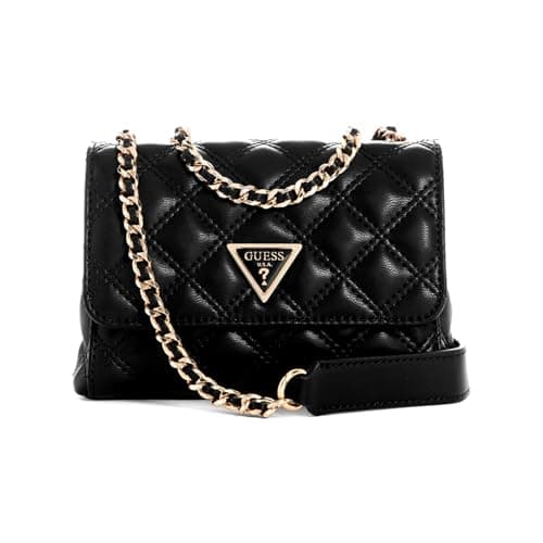 Image of GUESS HWQG8748740 Women's Giully Mini 2 Comp Cnvrtbl Flp Cross-body Bags (Black, One Size)