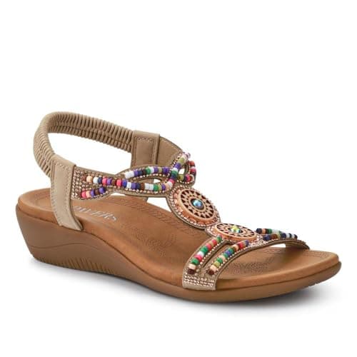 Image of Beaded Comfort Fitting Sandals - Beige Size 7