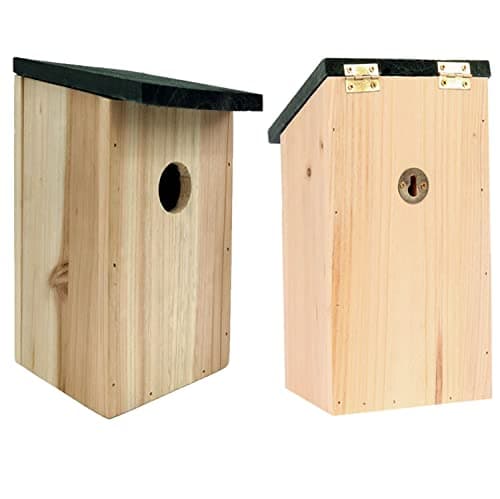 Image of 2 x Faboer Wooden British Garden Nesting Bird Boxes Strong Wood House for Small Wild Birds Blue Tit Sparrow Robin Bird Nest Feeder Hinged Roof For Easy Cleaning