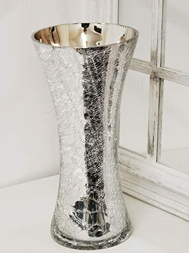 Image of DEENZ ELEGANT SILVER CRACKLE MERCURY GLASS LARGE VASE H 30CM