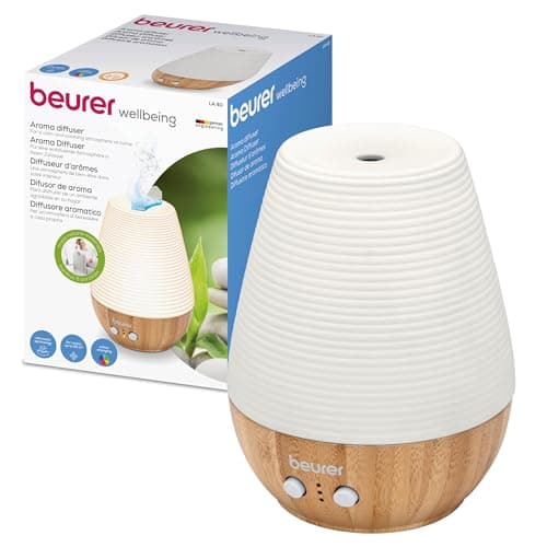 Image of Beurer LA 40 Aroma Diffuser and Essential Oils with Colour Changing for rooms up to 20 m2 with Wooden Base Design