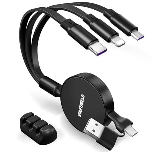 Image of KINETIWELD 6-in-1 Multi Charger Cable with Aluminum Alloy Panel - 66W PD USB-C Fast Charger, CarPlay Enabled Data Sync Cable for Phone, Laptop, Tablet, and Car Use - Black