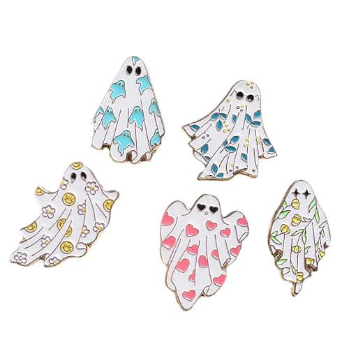 Image of 5Pcs Adorable Ghost Cartoon Brooch Pins, Playful Funny Pin Badges Set for Clothes and Bags, Cute Badges Collection for Women and Teens, Unique Brooch Pin Accessories for Halloween and Cosplay Costumes