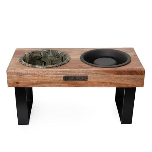 Image of Rosewood x Morris & Co Acanthus Raised Double Dog Bowl – Luxury Slow Feeder Feeding Station for Medium Dogs, Elevated Food & Water Dishes, Anti-Gulp Design, William Morris Print Pet Dining Set