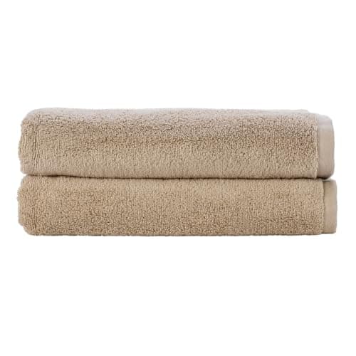 Image of Christy Cirrus Lightweight Bath Sheets | Set of 2 Extra Large Towels | Super Soft and Fluffy | Quick Dry Bathroom Shower Towels | 100% Cotton | Latte Beige