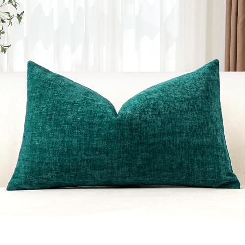 Image of JOTOM Chenille Cushion Covers 30x50 cm Soft Teal Decorative Throw Pillow Covers 12x20 Inch Lumbar Cushion Case Solid Pillowcases for Couch Sofa Living Room Bed Home Decor (Teal)