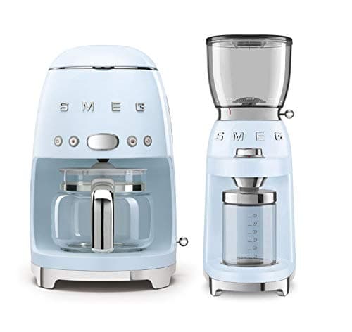 Image of Smeg DCF02PBUS 50's Retro Style Drip Filter Coffee Maker Bundle CGF01PBUS Coffee Grinder - Pastel Blue