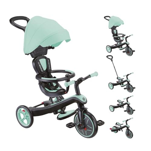 Image of Globber Explorer Trike 4 in 1 Balance Bike Ride with Parent Handle - 10 Months Plus - 2 Year Warranty (Mint)