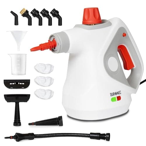 Image of Duronic SC32 WE Handheld Steam Cleaner with 14 Accessories, 1050W High Pressure Upholstery Cleaners, Portable Steamer Stain Remover for Kitchen Oven Grill Bathroom Car Window Tile Grout Cleaner White