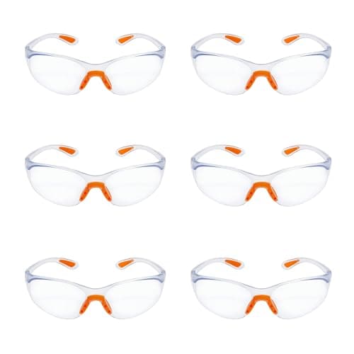 Image of Safety Glasses Clear Lenses, Anti Fog Eye Protection Goggles with Orange Nose and Ear Grips 6 packs Lightweight & Durable, Comfortable Fit for Work, Lab & Outdoor Use