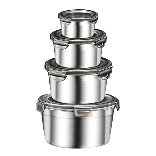 Image of Misichao Stainless Steel Food Containers with Lids 4 Pack Metal Food Storage Container Set Meal Prep Containers Reusable Leak-Proof Bento Lunch Box Dishwasher & Freezer Safe 330ml+550ml+950ml+2000ml