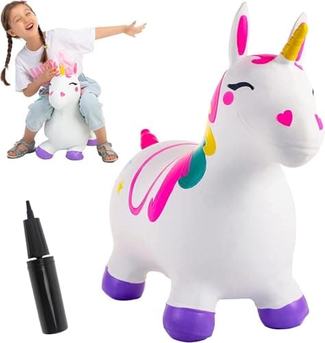 Image of JOYIN Animal Hopper for Kids, Unicorn Bouncy Horse for Toddlers, Space Hopper With Hand Pump, Ride on Jumping Toys for Birthday Gift, Inflatable Indoors Outdoors