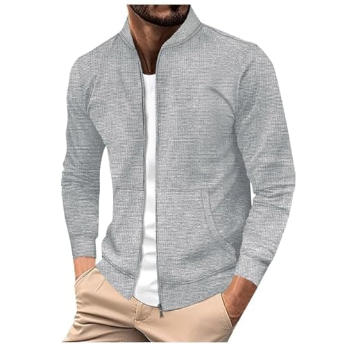 Image of Generisch Winter Jacket Men's Jacket Blouson Jacket Men's Shirt Jacket with Buttons Casual Long Sleeve Coat Lightweight Coat with Pockets, gray, S