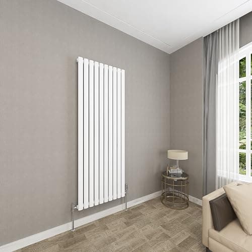 Image of Sky bathroom | 1600x590mm - Modern White Vertical Single Panel Oval Column Radiator Central Heating Designer Radiator