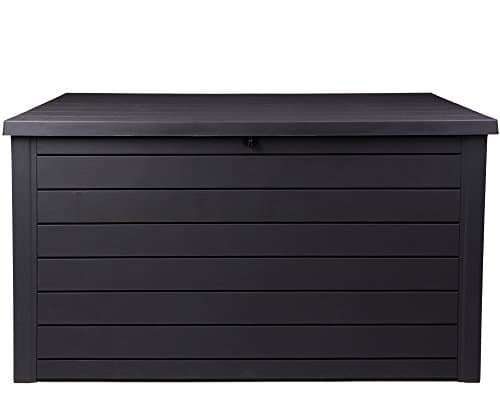 Image of Keter Ontario XXL Cushion Box, Storage Box, Anthracite, 870 Litres, Wood Look with Gas Pressure Springs, Approx. 146 x 82 x 86 (H) cm