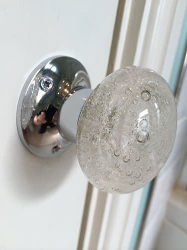 Image of Beautiful Pair of Large Contemporary/Retro Round Clear Smooth Bubble Glass Chrome Mortice Door Knobs/Handles
