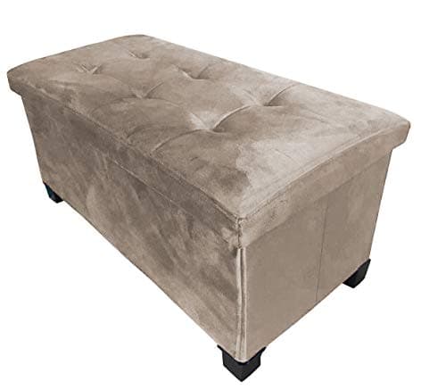 Image of HomeHarmony® Velvet Folding Storage Ottoman Bench Cube Footrest with Legs/Feet Quick and easy to Assemble (Mink, Large)
