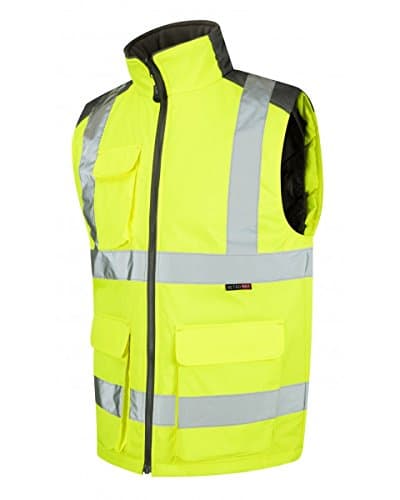 Image of Leo Workwear Torrington Hi-Vis Warm Quilt Lining PU Coated Polyester Bodywarmer, Large, Hi-Vis Yellow